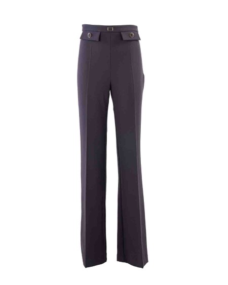 Shop ELISABETTA FRANCHI  Trousers: Elisabetta Franchi palazzo trousers in stretch crêpe with flaps.
She lining in monogram satin.
Invisible zip on her side.
Matching buttons.
Composition: 96% Polyester 04% Elastane.
Made in Italy.. PA02941E2-110